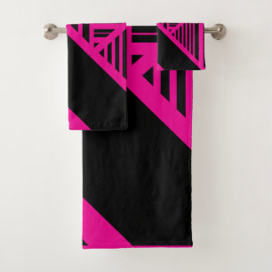 Triangle Stripes in Magenta and Black Bath Towel Set