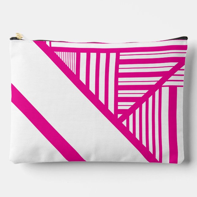 Triangle Stripes in Magenta and White Accessory Pouch (Front)