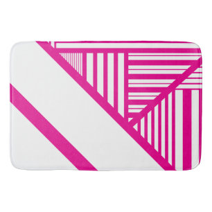 Triangle Stripes in Magenta and White Bath Mat