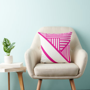 Triangle Stripes in Magenta and White Cushion