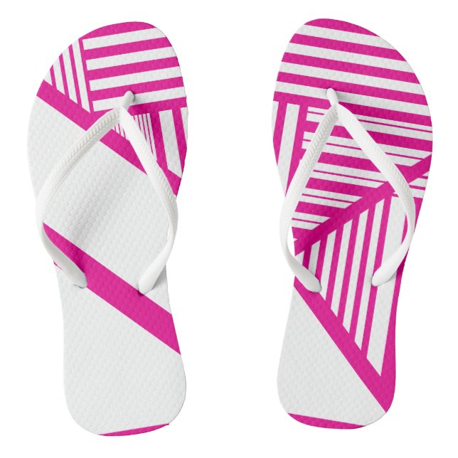 Triangle Stripes in Magenta and White Flip Flops (Footbed)