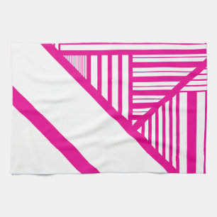 Triangle Stripes in Magenta and White Tea Towel