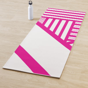Triangle Stripes in Magenta and White Yoga Mat