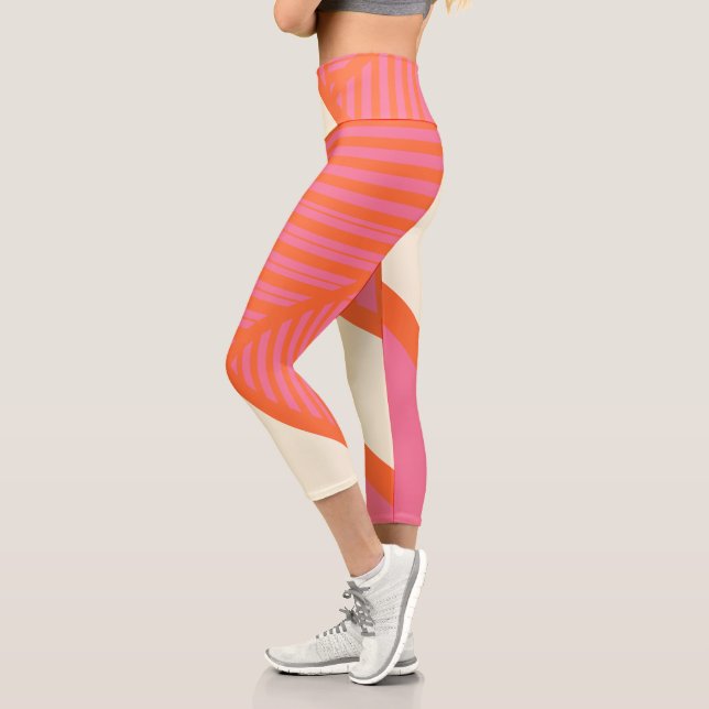 Triangle Stripes in Pink, Orange and Cream Capri Leggings (Left)