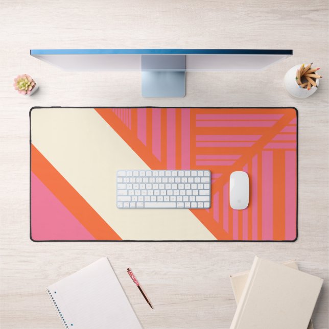 Triangle Stripes in Pink, Orange and Cream Desk Mat (Office 1)