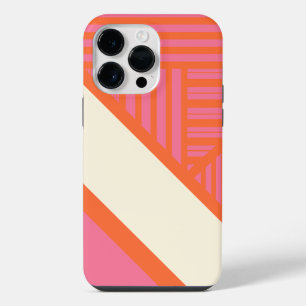 Triangle Stripes in Pink, Orange and Cream iPhone 14 Pro Max Case