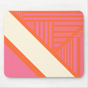 Triangle Stripes in Pink, Orange and Cream Mouse Mat