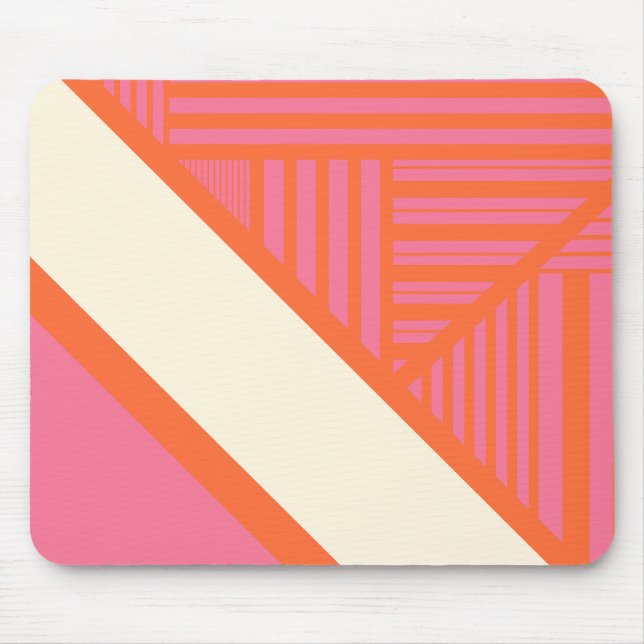 Triangle Stripes in Pink, Orange and Cream Mouse Mat (Front)