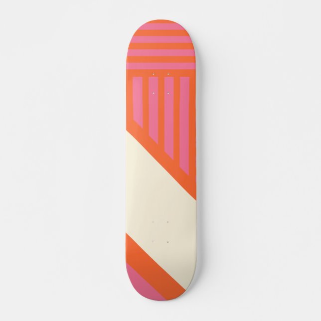 Triangle Stripes in Pink, Orange and Cream Skateboard (Front)
