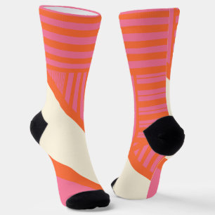 Triangle Stripes in Pink, Orange and Cream Socks