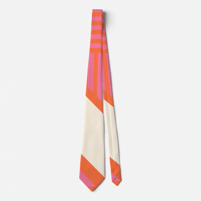 Triangle Stripes in Pink, Orange and Cream Tie (Front)