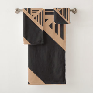 Triangle Stripes in Tan and Black Bath Towel Set