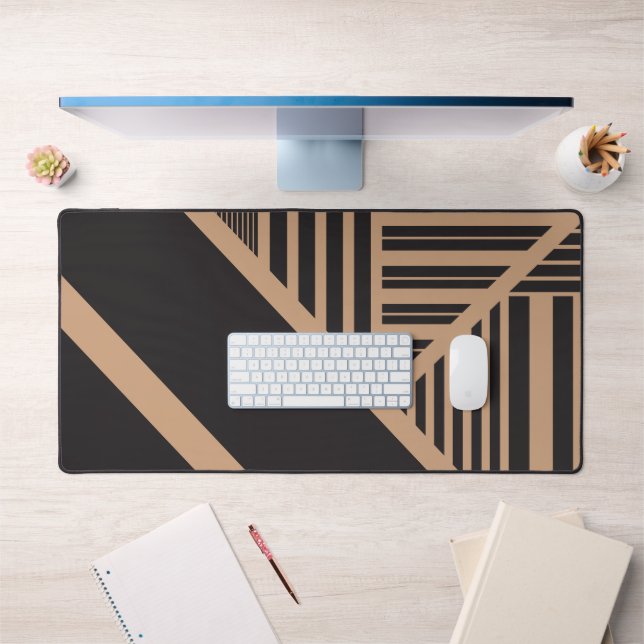 Triangle Stripes in Tan and Black Desk Mat (Office 1)