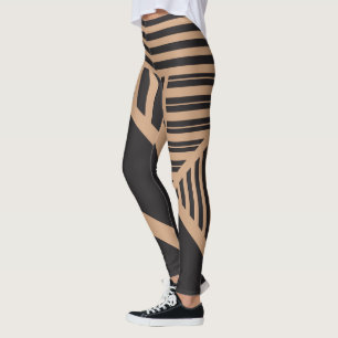 Triangle Stripes in Tan and Black Leggings