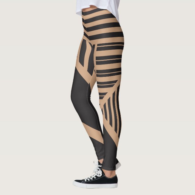 Triangle Stripes in Tan and Black Leggings (Left)