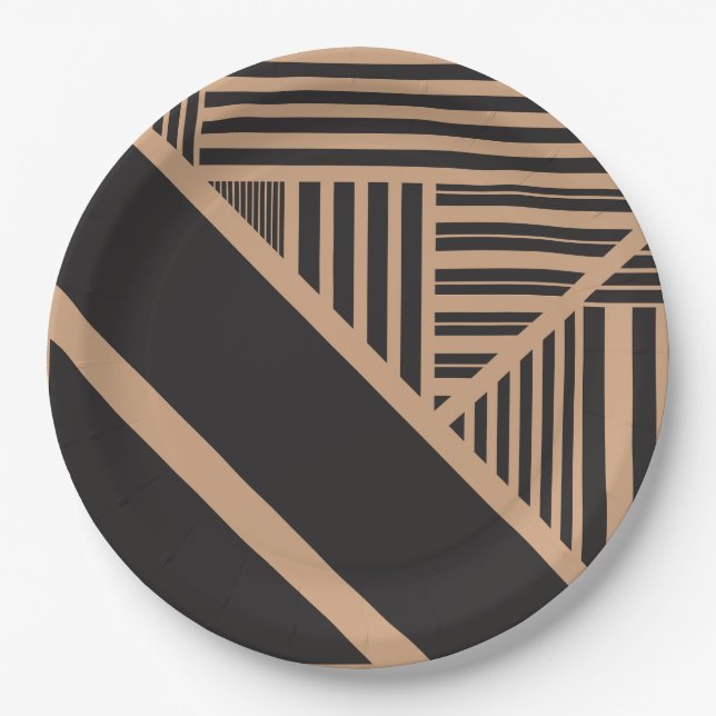 Triangle Stripes in Tan and Black Paper Plate (Front)