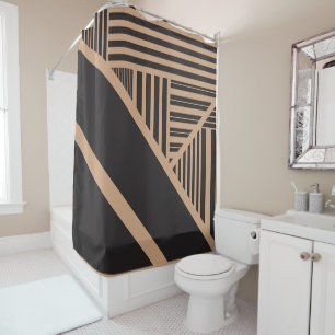 Triangle Stripes in Tan and Black Shower Curtain