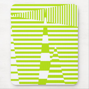 Triangle Stripes - Lime Green and White Mouse Mat