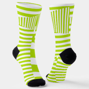 Triangle Stripes - Lime Green and White Socks