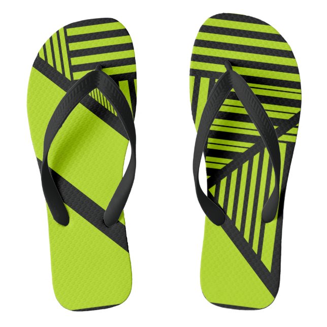 Triangle Stripes - Lime Green Flip Flops (Footbed)