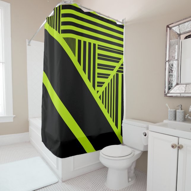 Triangle stripes - Lime Green Shower Curtain (In Situ)