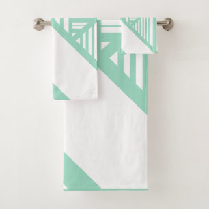 Triangle stripes - Mint Green and White Bath Towel Set