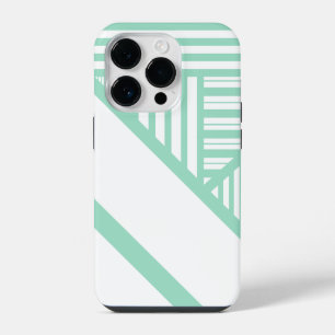 Triangle stripes - Mint Green and White iPhone 14 Pro Case