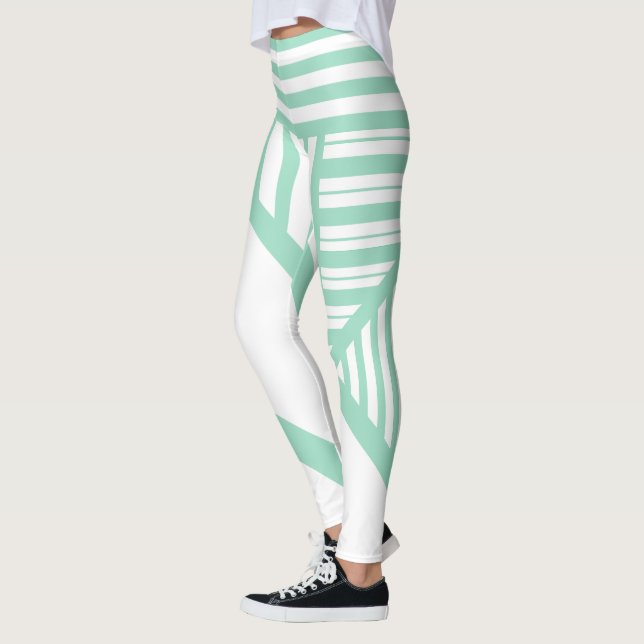 Triangle stripes - Mint Green and White Leggings (Left)