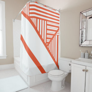 Triangle stripes - Orange and White Shower Curtain