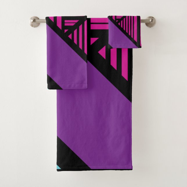 Triangle Stripes - Pink, Purple, Blue and Black  Bath Towel Set (Insitu)