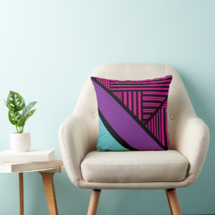 Triangle Stripes - Pink, Purple, Blue and Black  Cushion