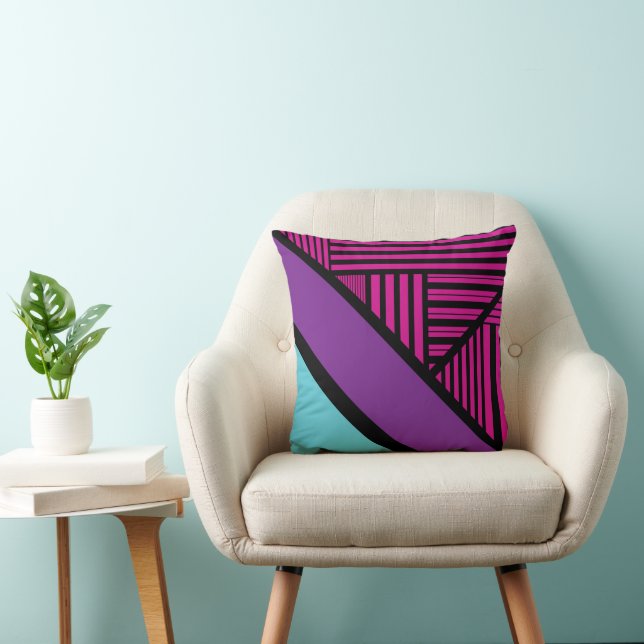 Triangle Stripes - Pink, Purple, Blue and Black  Cushion (Chair)