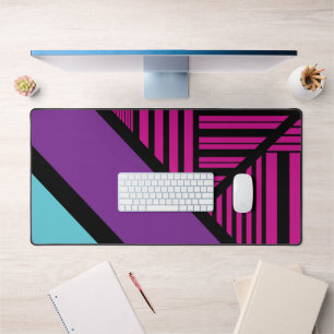 Triangle Stripes - Pink, Purple, Blue and Black Desk Mat
