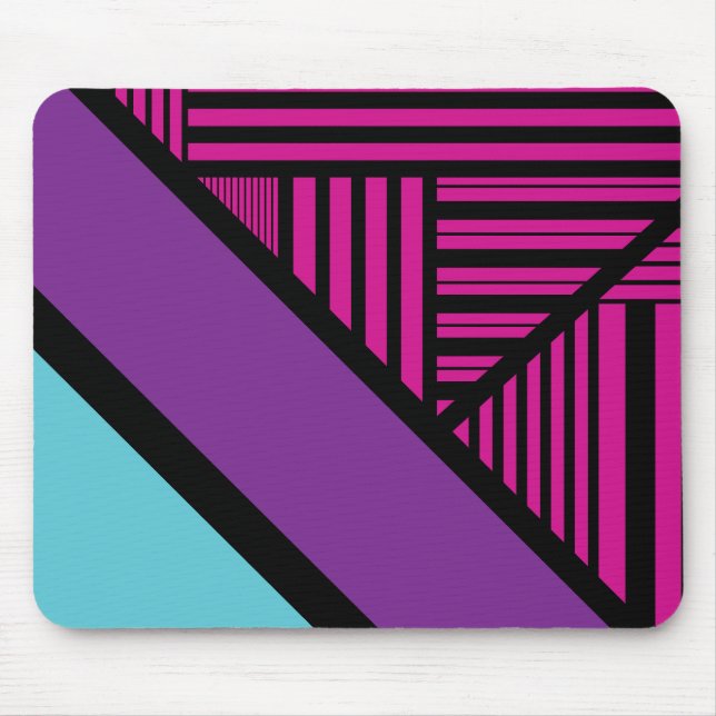 Triangle Stripes - Pink, Purple, Blue and Black  Mouse Mat (Front)