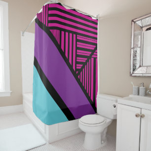 Triangle Stripes - Pink, Purple, Blue and Black Shower Curtain
