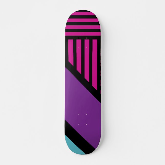Triangle Stripes - Pink, Purple, Blue and Black  Skateboard (Front)