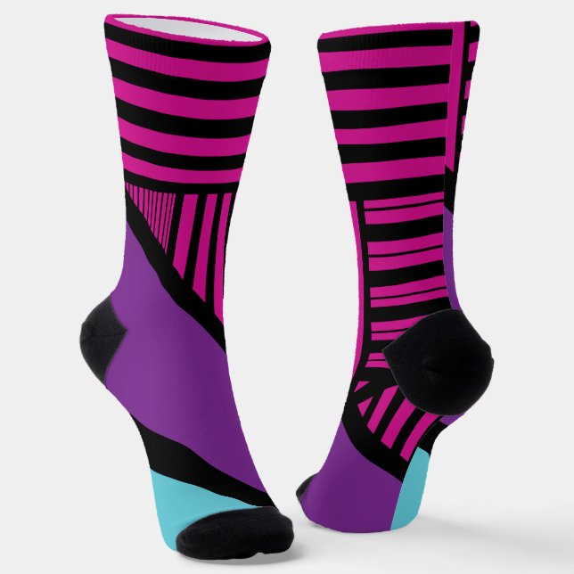 Triangle Stripes - Pink, Purple, Blue and Black  Socks (Angled)