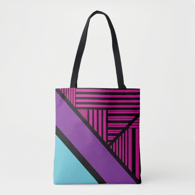 Triangle Stripes - Pink, Purple, Blue and Black  Tote Bag (Front)
