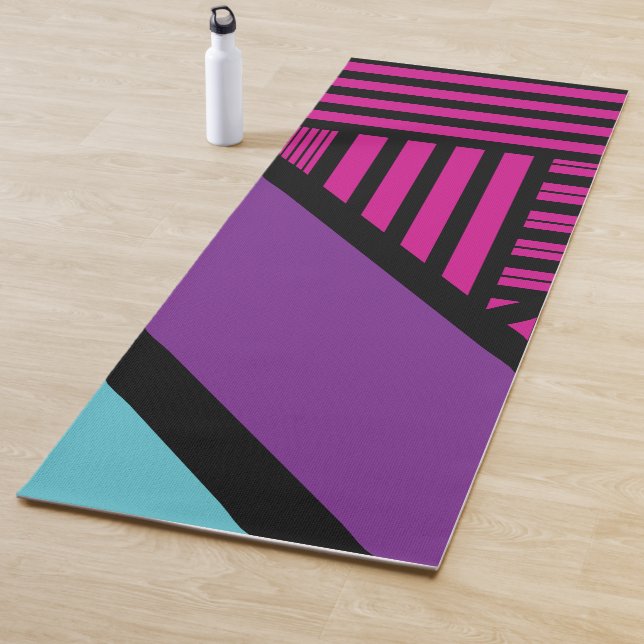 Triangle Stripes - Pink, Purple, Blue and Black  Yoga Mat (In Situ)