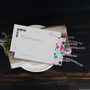 Triangle turquoise fuchsia grey QR Business Card
