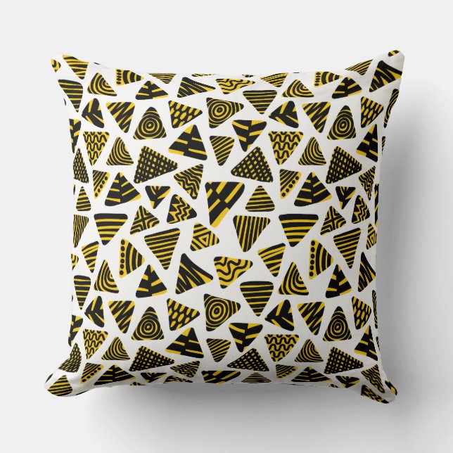 Triangles 240121 - Black and Amber on White Cushion (Front)