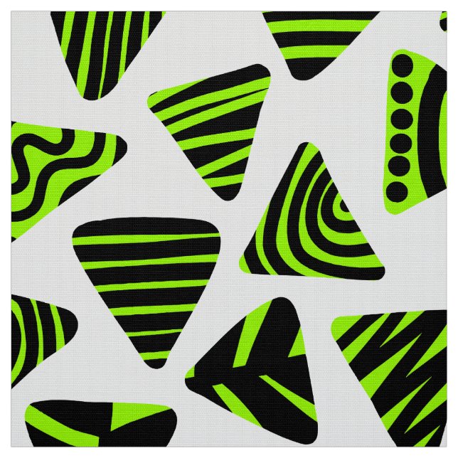 Triangles 240121 - Black and Chartreuse Grn on Wt Fabric (Swatch)