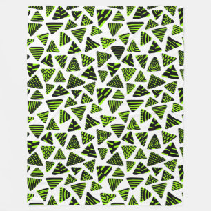 Triangles 240121 - Black and Chartreuse on White Fleece Blanket