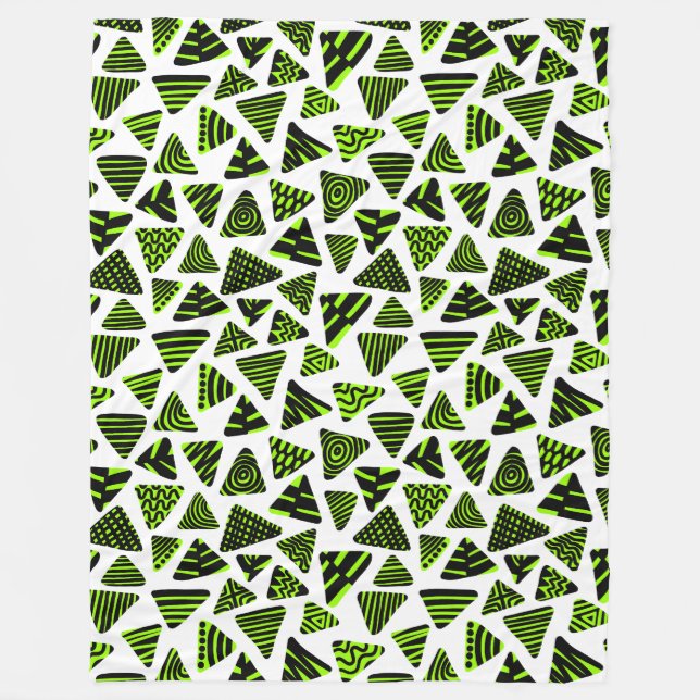 Triangles 240121 - Black and Chartreuse on White Fleece Blanket (Front)