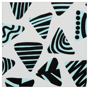 Triangles 240121 - Black and Ice Blue on White Fabric