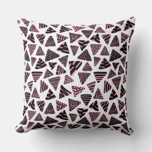 Triangles 240121 - Black and Pink on White Cushion