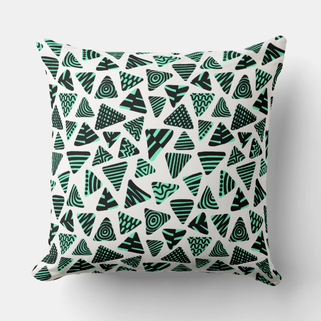 Triangles 240121 - Black and Turquoise on White Cushion (Front)