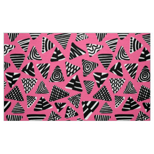 Triangles 240121 - Black and White on Deep Pink Fabric