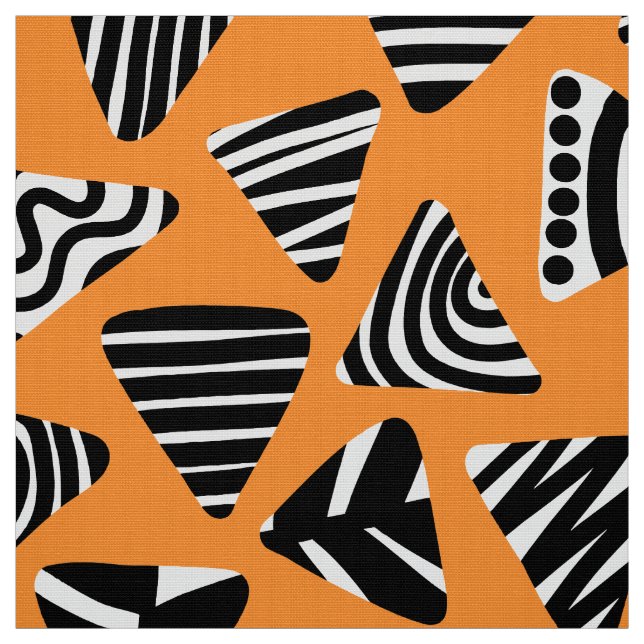 Triangles 240121 - Black and White on Orange Fabric (Swatch)