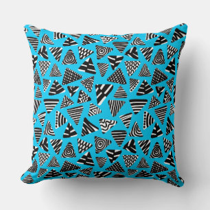 Triangles 240121 - Black and White on Sky Blue Cushion